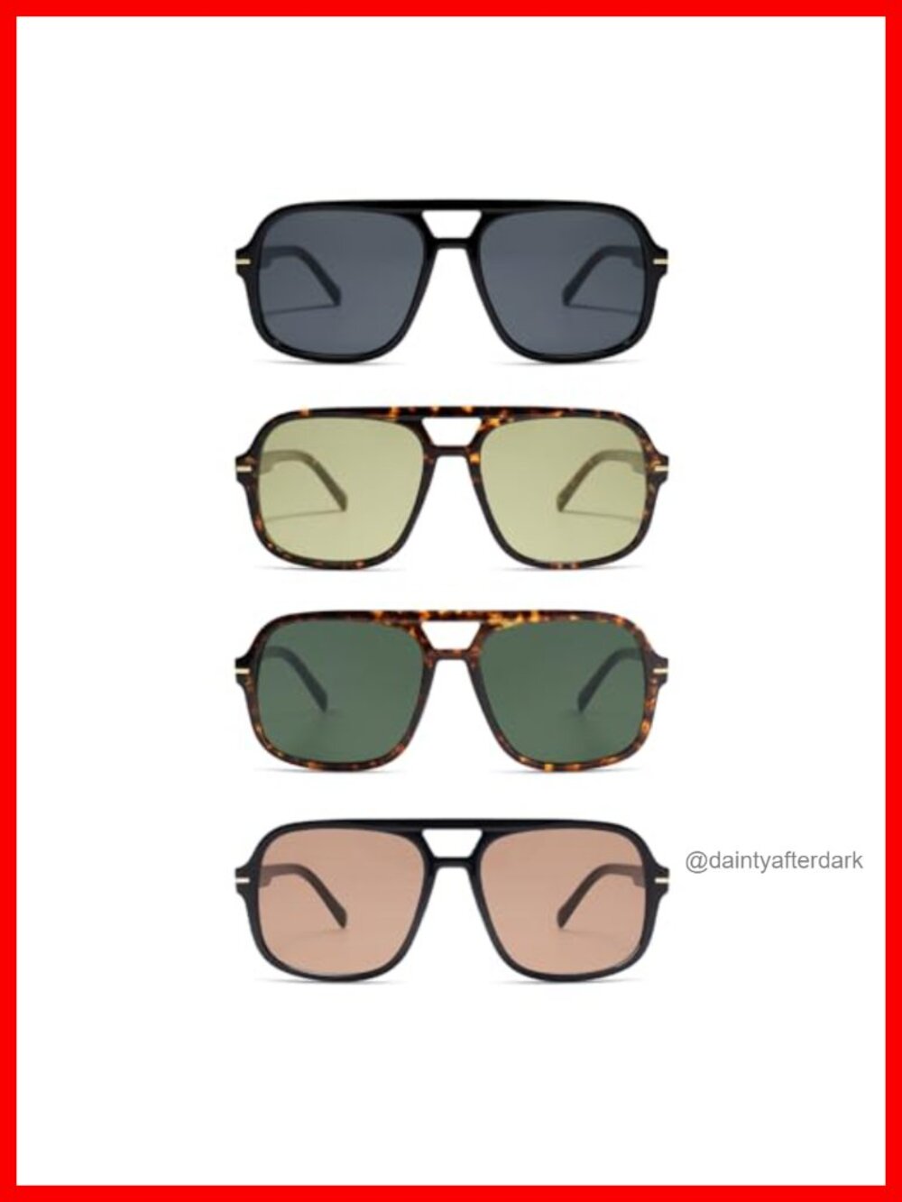 Aviator Square Sunglasses UV Protection Lightweight Unisex 4 Pack